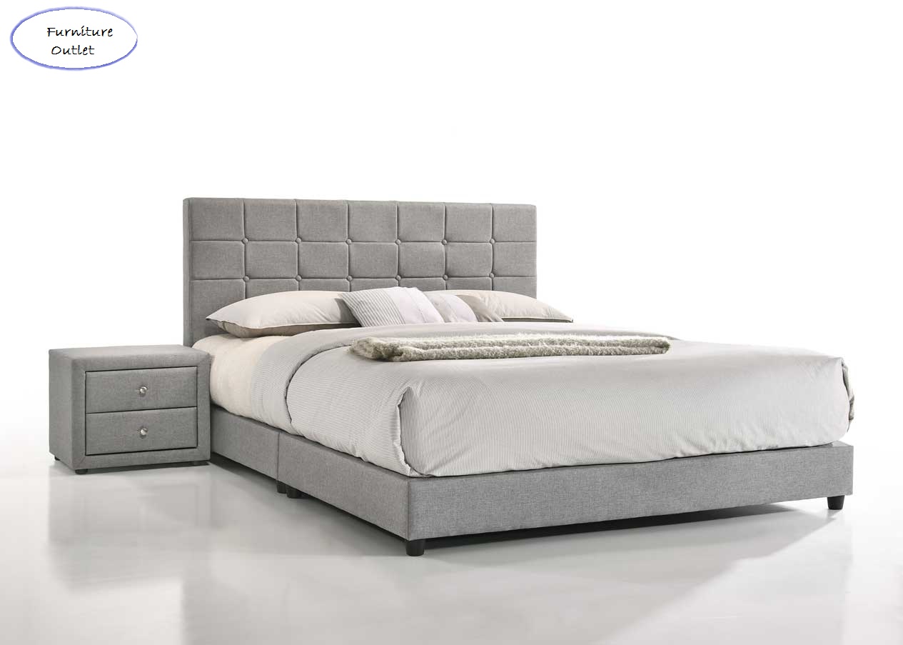 Tribeca Queen Bed + Velvet Bedside Table